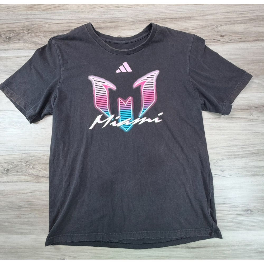Adidas‎ Miami Graphic T Shirt Men's Large Black Short Sleeve Crew Neck